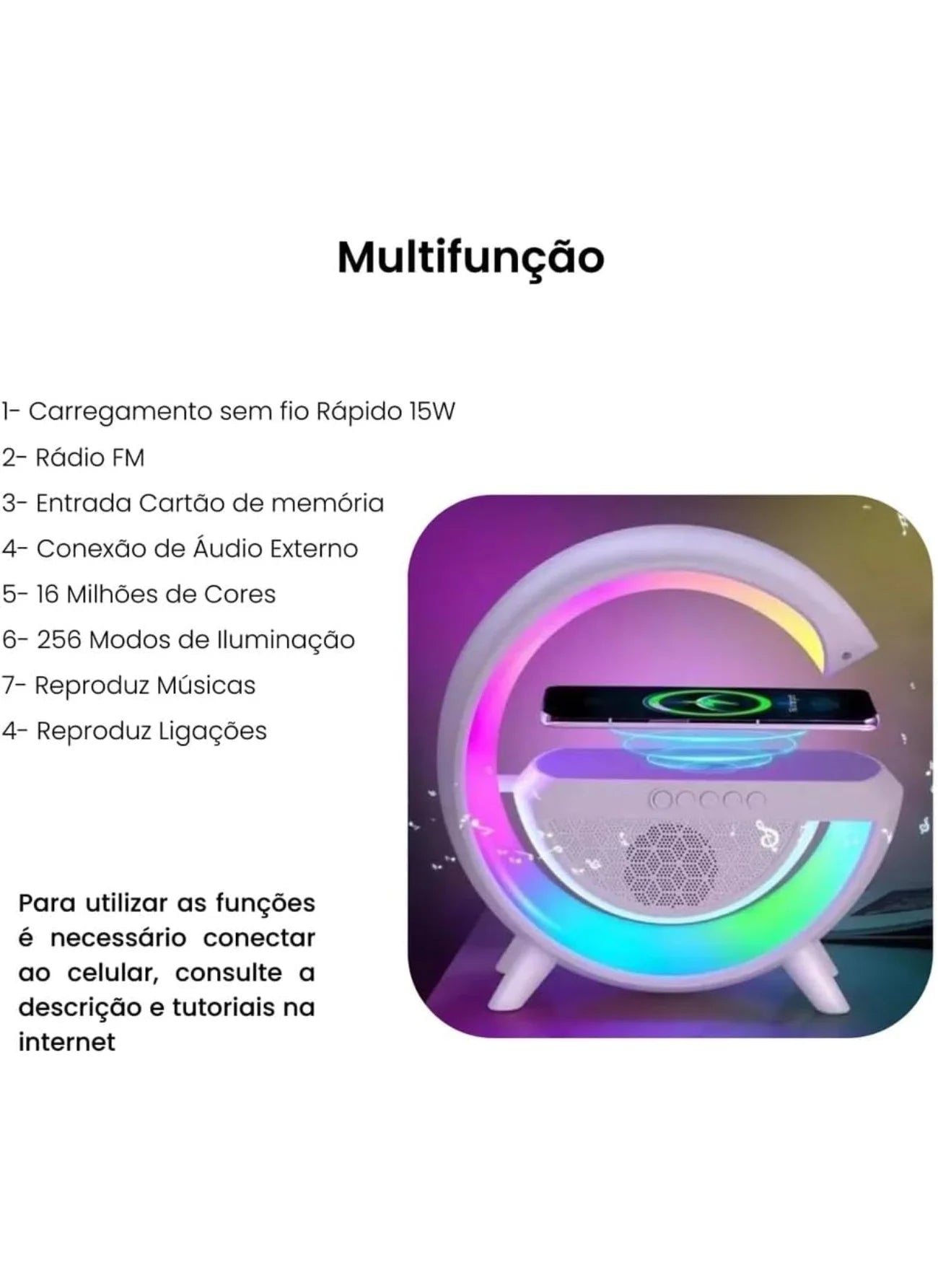 Estação inteligente com alto-falante bluetooth e carregador por indução
