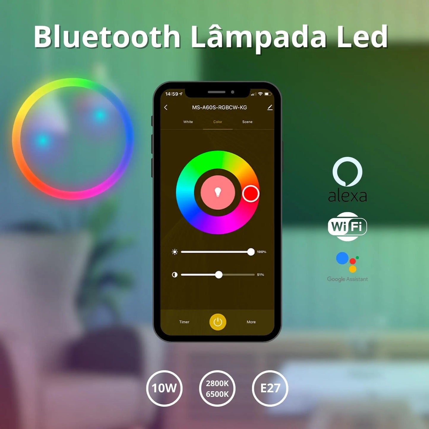 Lâmpada Inteligente 10w Led Smart Wifi Alexa/Google