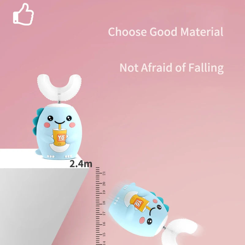 Escova de dentes elétrica para crianças 360º formato em U com temporizador inteligente, recarregável