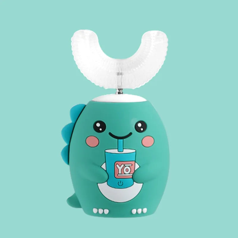 Escova de dentes elétrica para crianças 360º formato em U com temporizador inteligente, recarregável