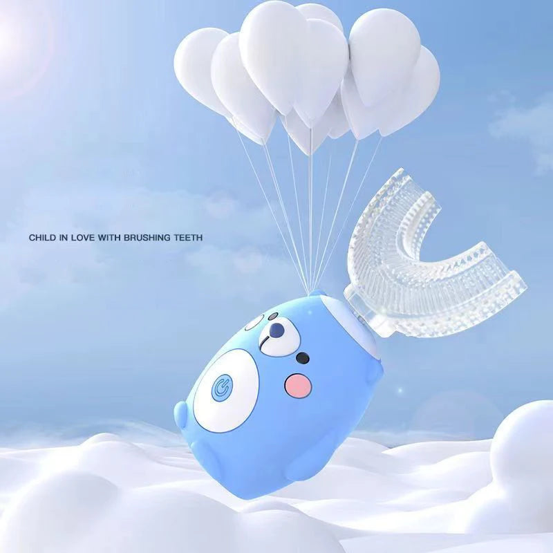 Escova de dentes elétrica para crianças 360º formato em U com temporizador inteligente, recarregável
